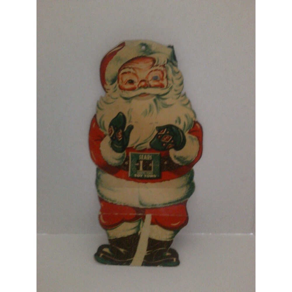 Vintage Sears 1948 Happi-Time Toy Town Pull Tab Winking Santa 13"